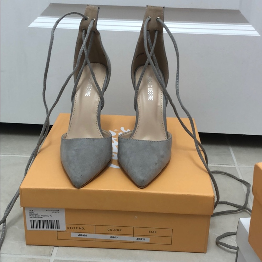 Gray Lace Up Public Desire Heels
